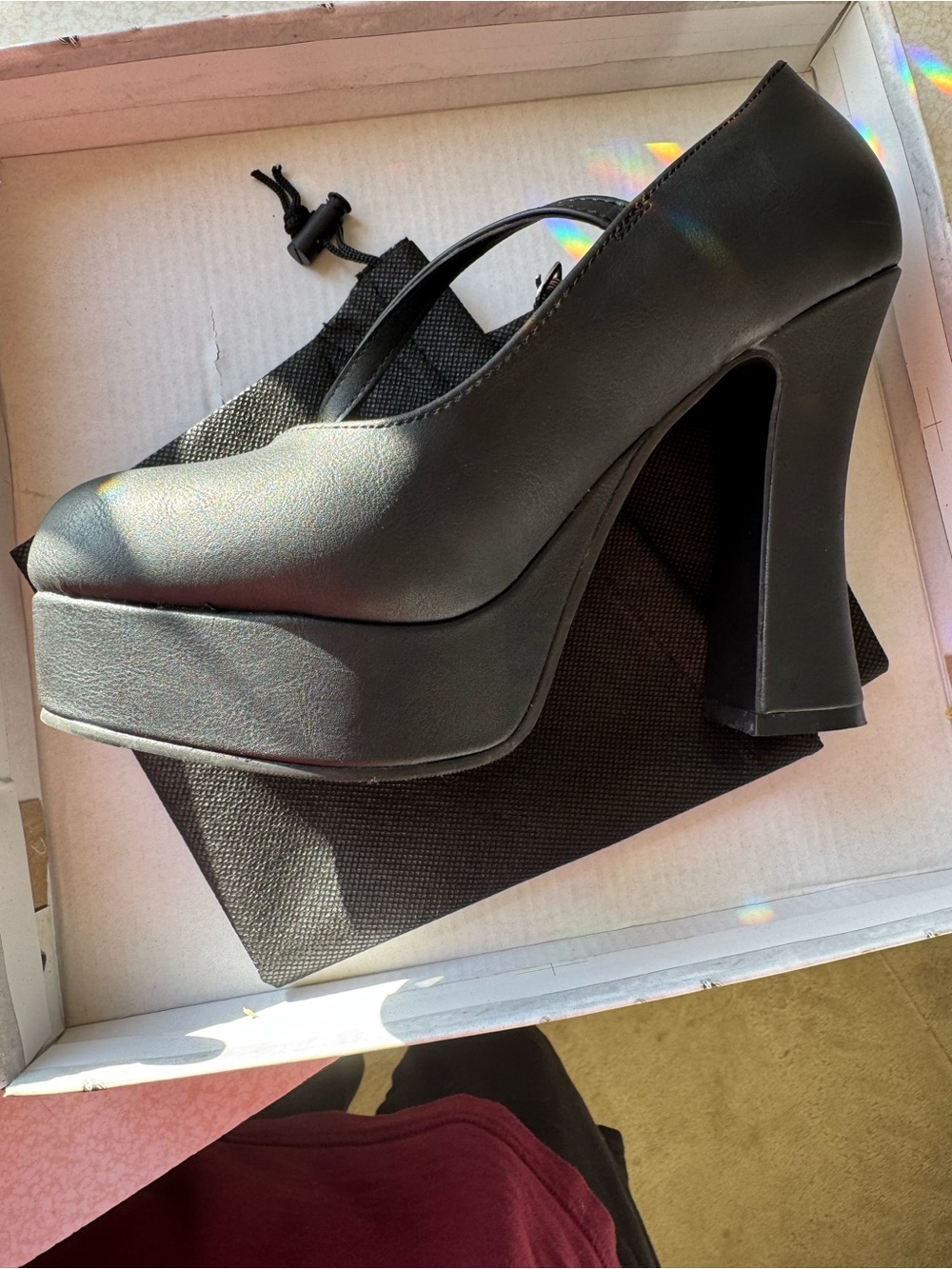 Demonia Black Platform Mary Jane Heel with Chunky Flared Heel